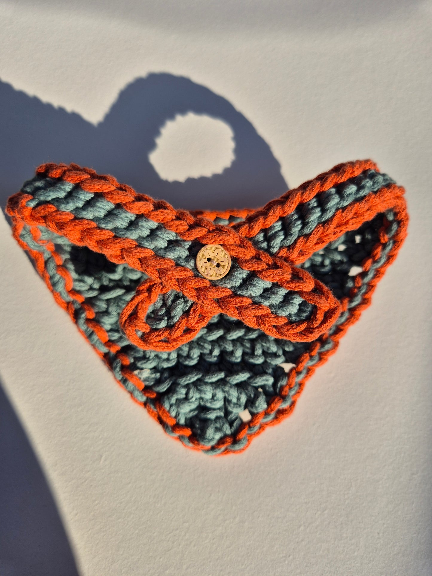 Teal and rust crocheted bandana
